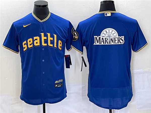 Mens Seattle Mariners Royal Team Big Logo 2023 City Connect Flex Base Stitched Jersey->seattle mariners->MLB Jersey